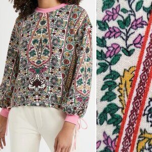 Alice + Olivia Amirah Drawstring-Hem Patterned Sweatshirt Crewneck Size L